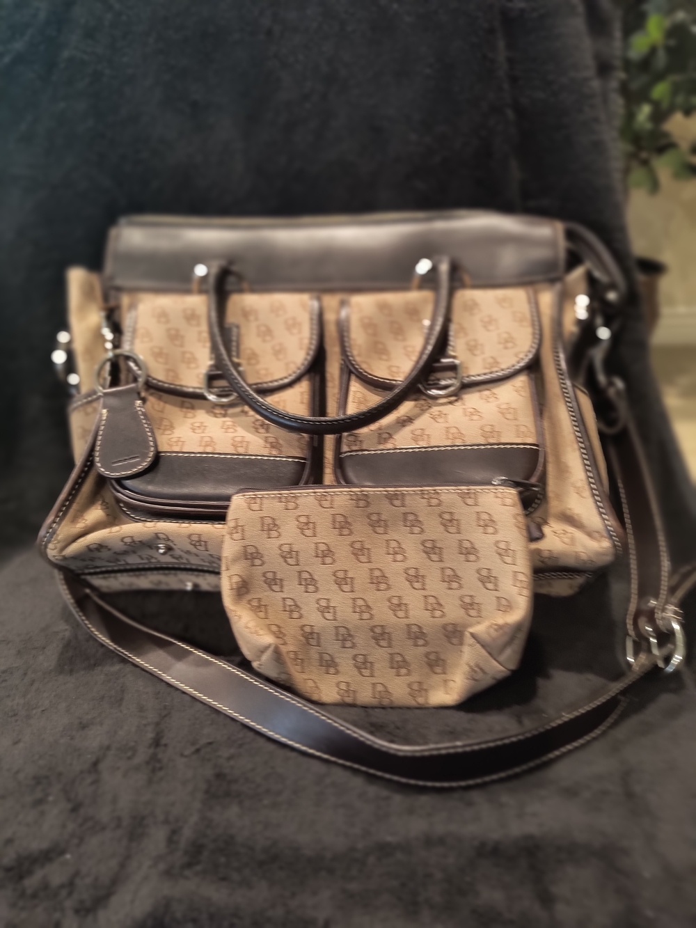 Dooney & Bourke Signature DB Monogram Double Pocket Satchel with Pouch